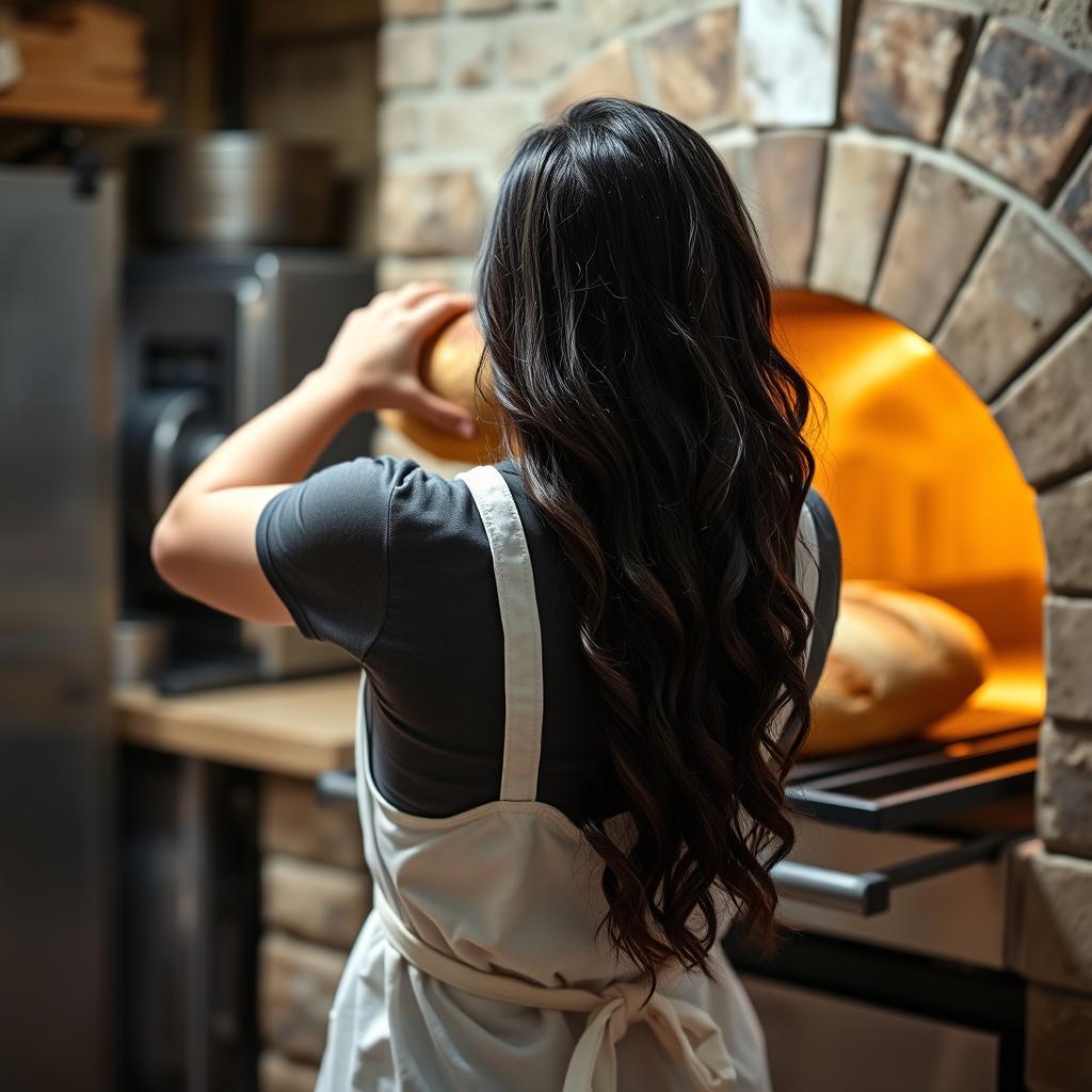 Loading fresh sourdough into the stone hearth oven
